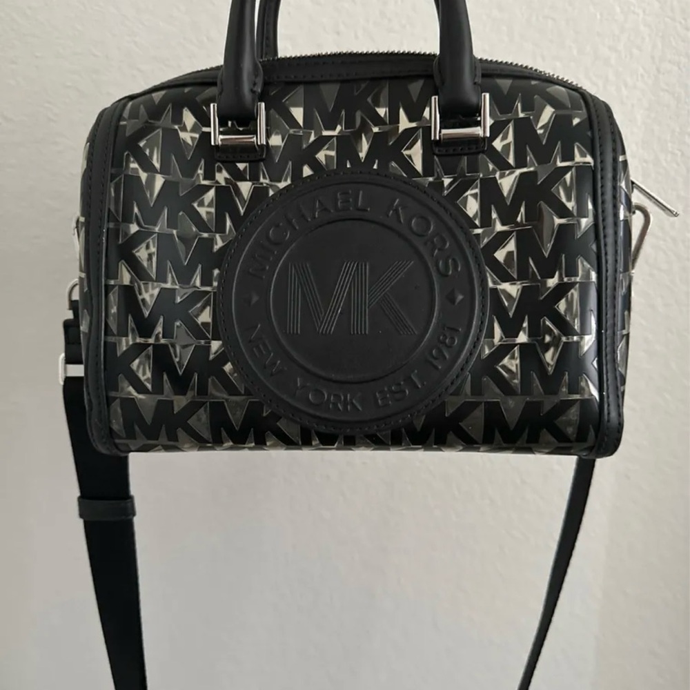 Michael Kors Black and Clear Logo Satchel